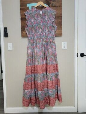 Calypso St. Barth Smocked Bodice Sleeveless Tiered Floral Maxi Dress XL